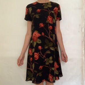 Silk floral-print short-sleeved mid-length dress